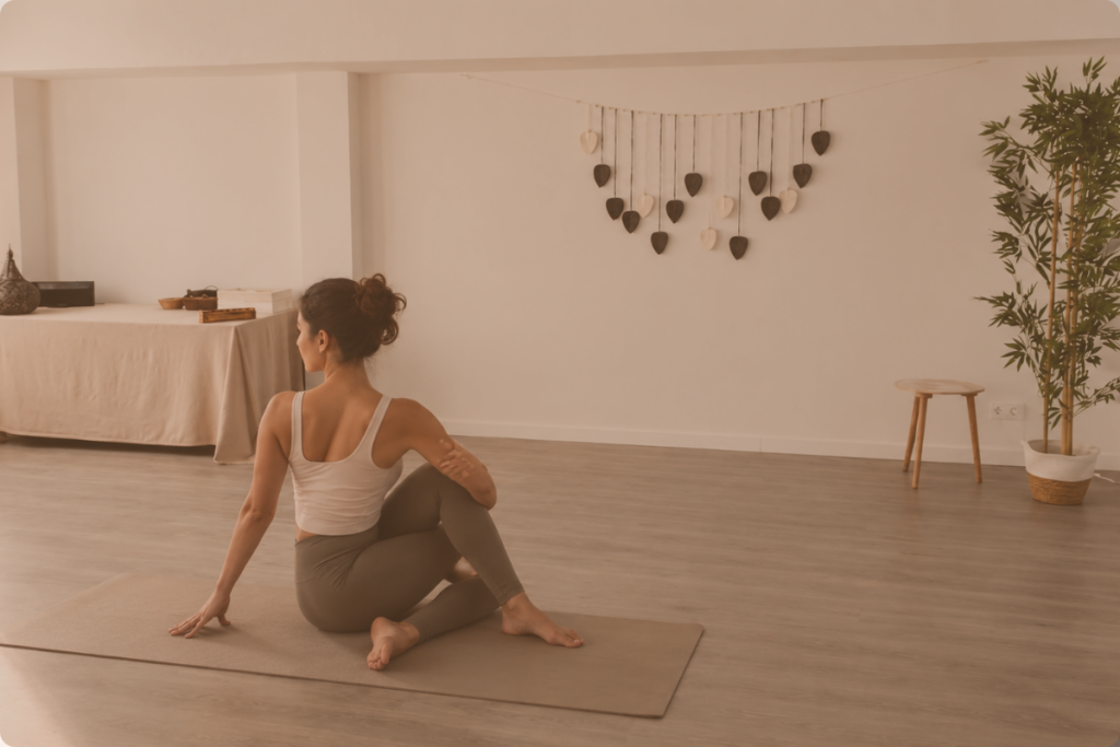 Práctica de yoga consciente en Rubí en el espacio de movimiento corporal del centro Elements
